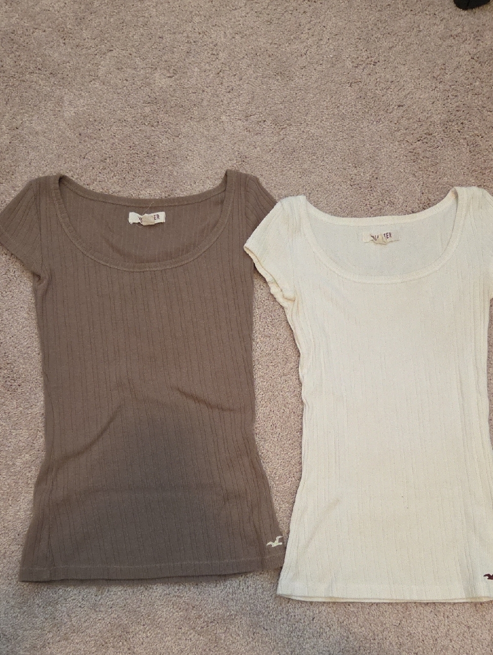 Hollister Ribbed Scoop Neck Tee Duo — Brown & Cream